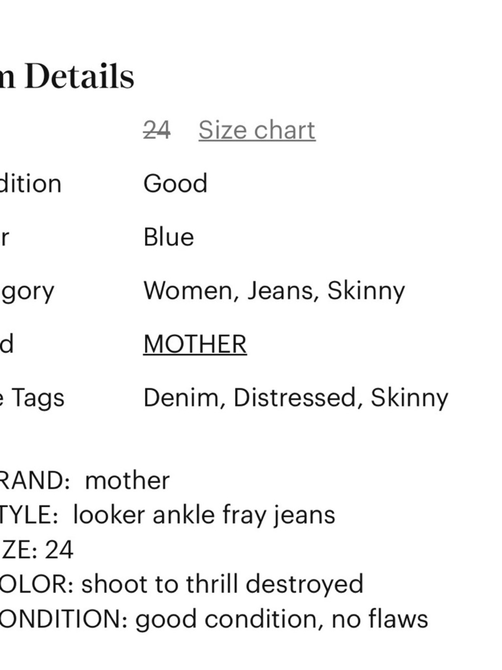 MOTHER looker ankle fray, shoot to thrill destroyed size 24 - Picture 9 of 10